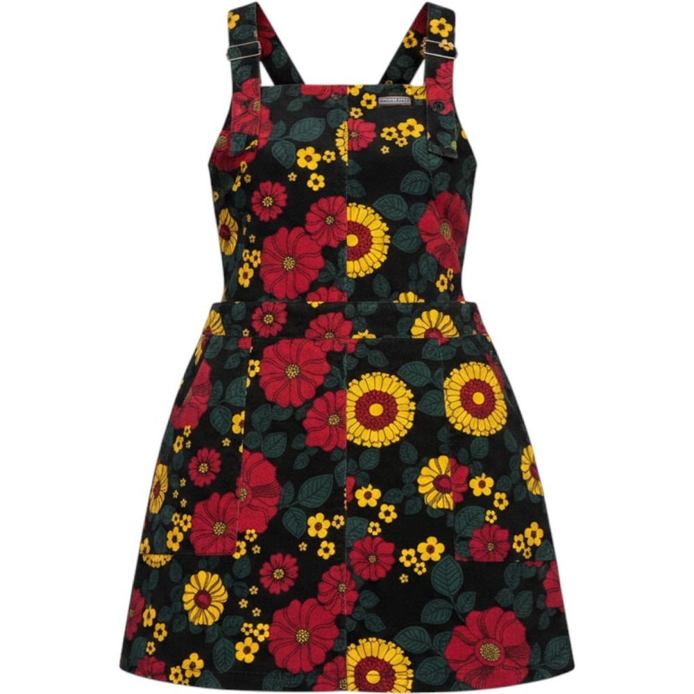 Run & Fly Kids Floral Corduroy Pinafore Dress Size 12 Sunflower Overall Skirt